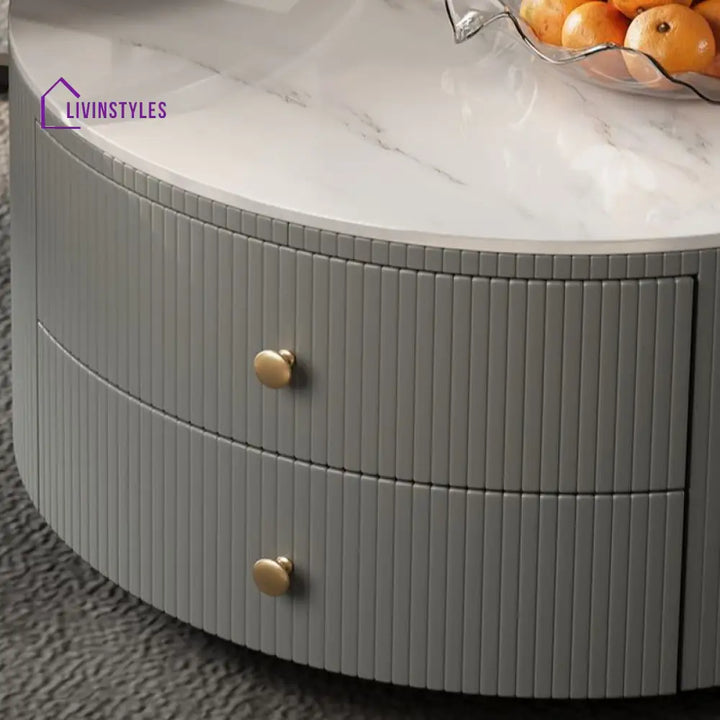 Bella Coffee Table for Living Room | Ceramic Top | Round Shaped | Grey Colour