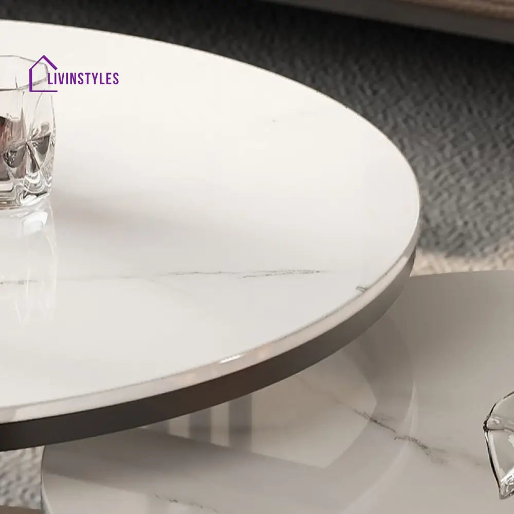 Bella Coffee Table for Living Room | Ceramic Top | Round Shaped | Grey Colour