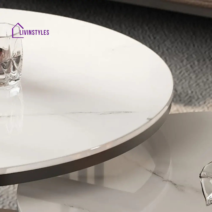 Bella Coffee Table for Living Room | Ceramic Top | Round Shaped | Grey Colour