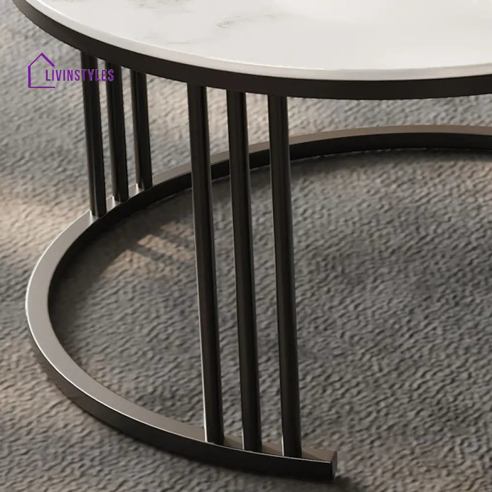 Bella Coffee Table for Living Room | Ceramic Top | Round Shaped | Grey Colour