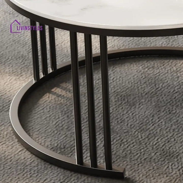 Bella Coffee Table for Living Room | Ceramic Top | Round Shaped | Grey Colour
