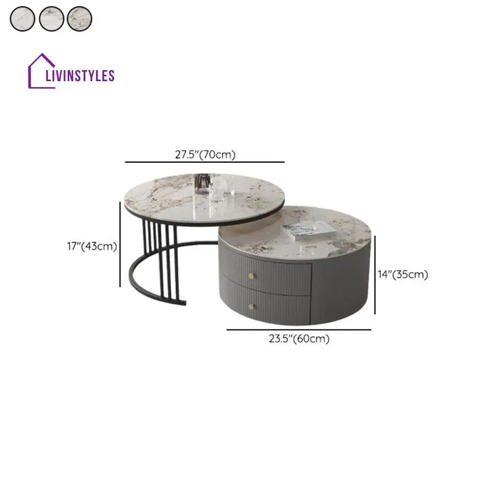 Bella Coffee Table for Living Room | Ceramic Top | Round Shaped | Grey Colour
