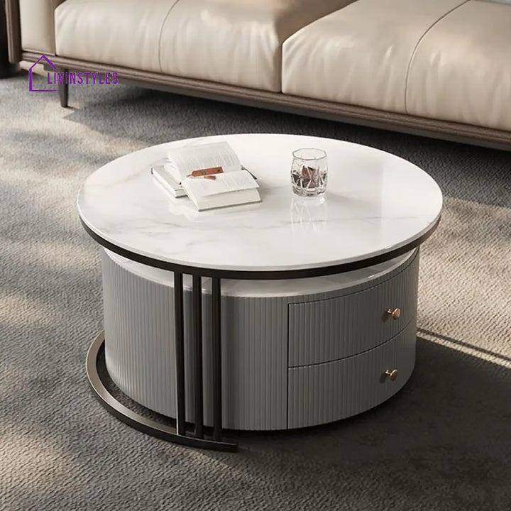 Bella Coffee Table for Living Room | Ceramic Top | Round Shaped | Grey Colour