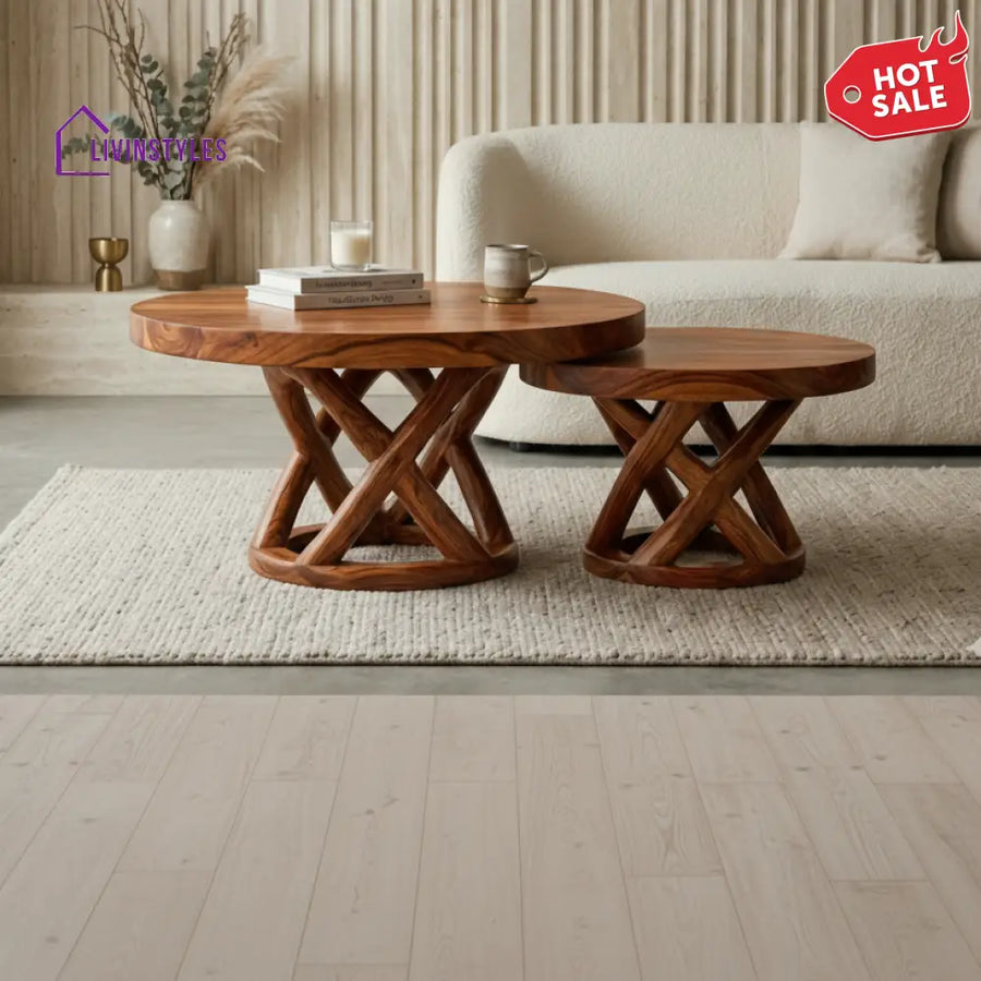 Bella Sheesham Wood Round Shaped Coffee Table for Living Room