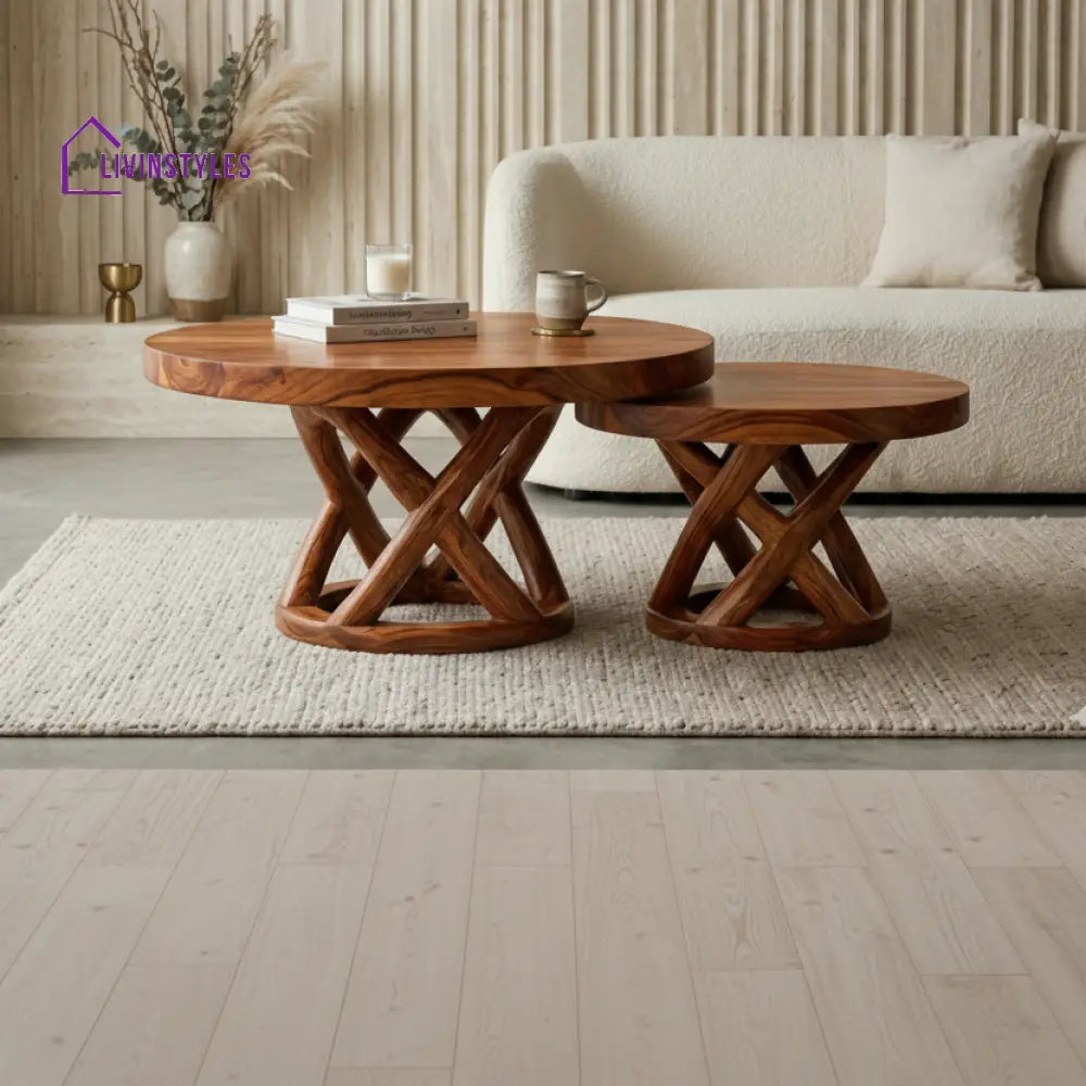 Bella Sheesham Wood Round Shaped Coffee Table for Living Room