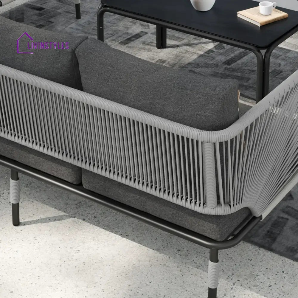 Bellamy Outdoor Rope 5-Seater Sofa Set With Glass Top Table - Sofa Set