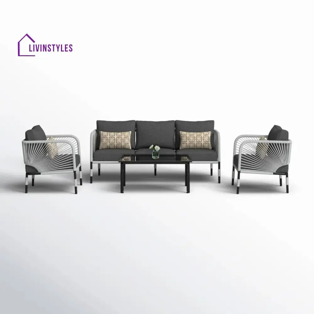Bellamy Outdoor Rope 5-Seater Sofa Set With Glass Top Table - Sofa Set
