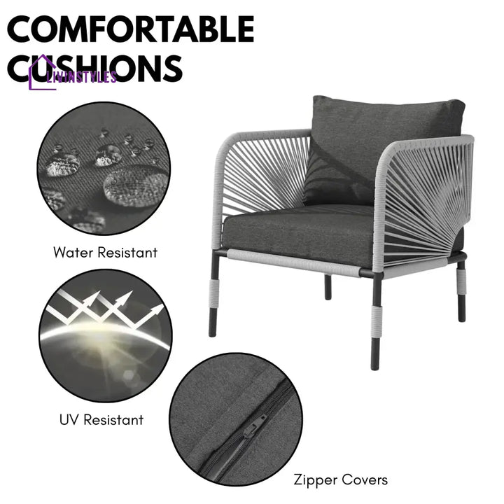 Bellamy Outdoor Rope 5-Seater Sofa Set With Glass Top Table - Sofa Set