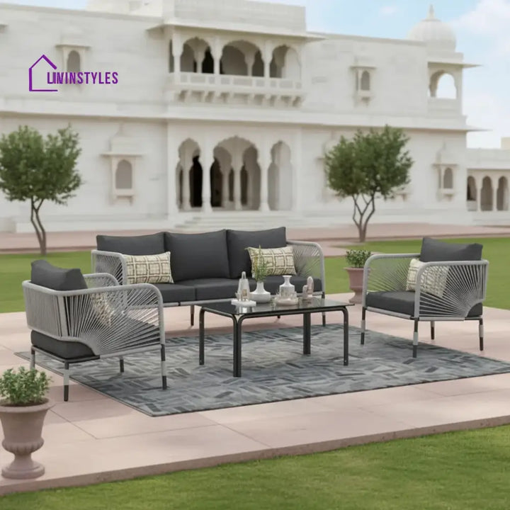 Bellamy Outdoor Rope 5-Seater Sofa Set With Glass Top Table - Sofa Set