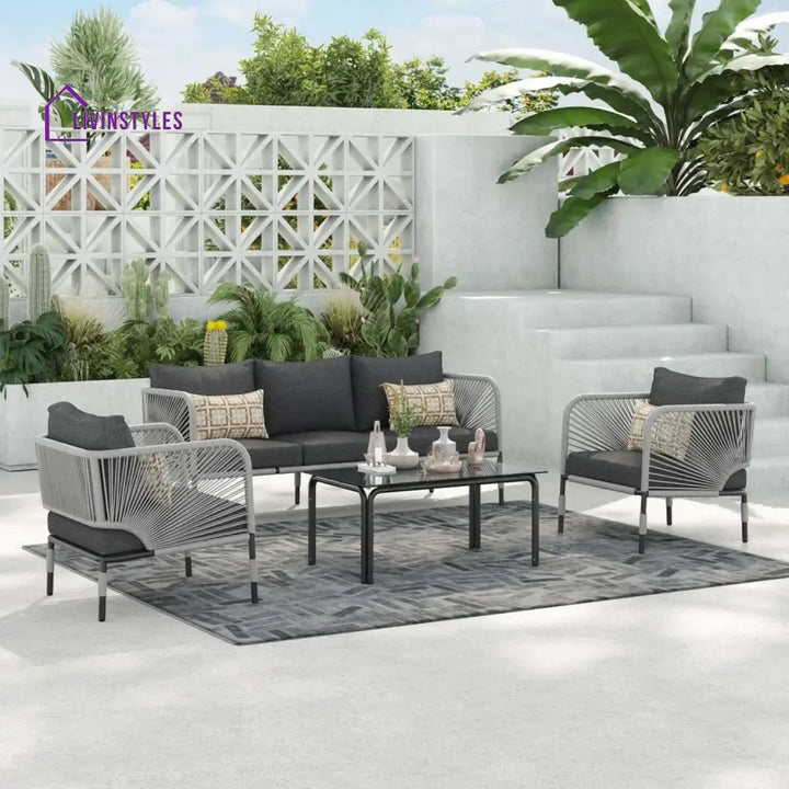 Bellamy Outdoor Rope 5-Seater Sofa Set With Glass Top Table - Sofa Set