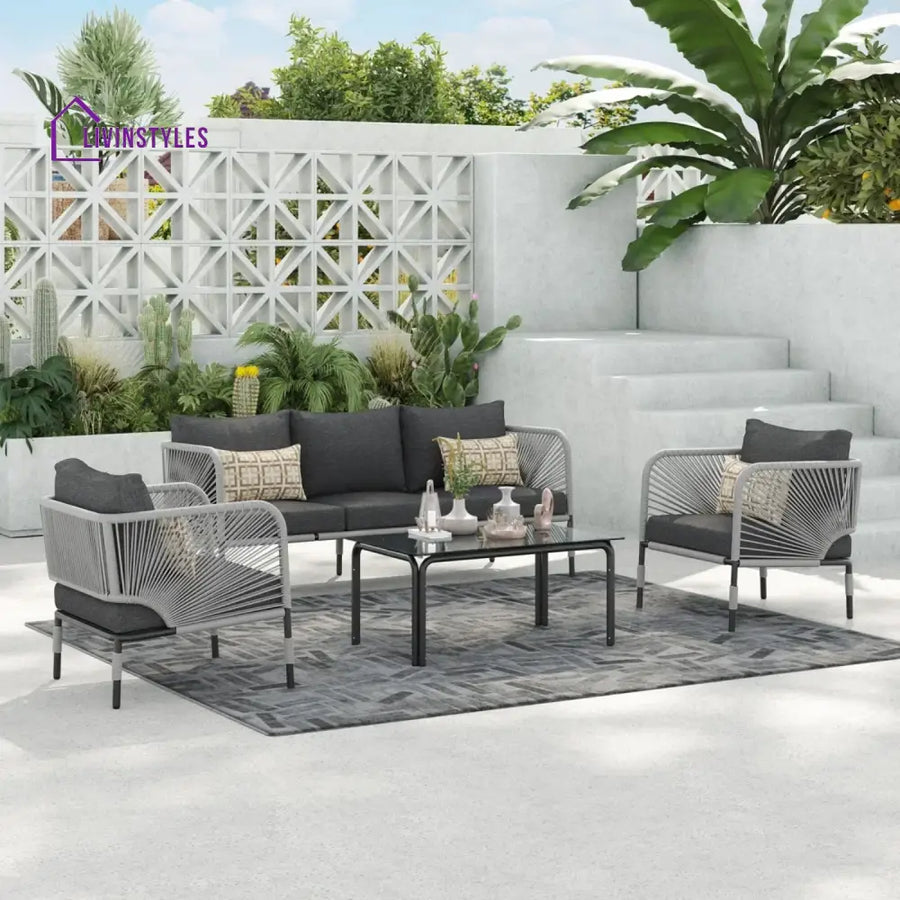 Bellamy Outdoor Rope 5-Seater Sofa Set With Glass Top Table - Sofa Set