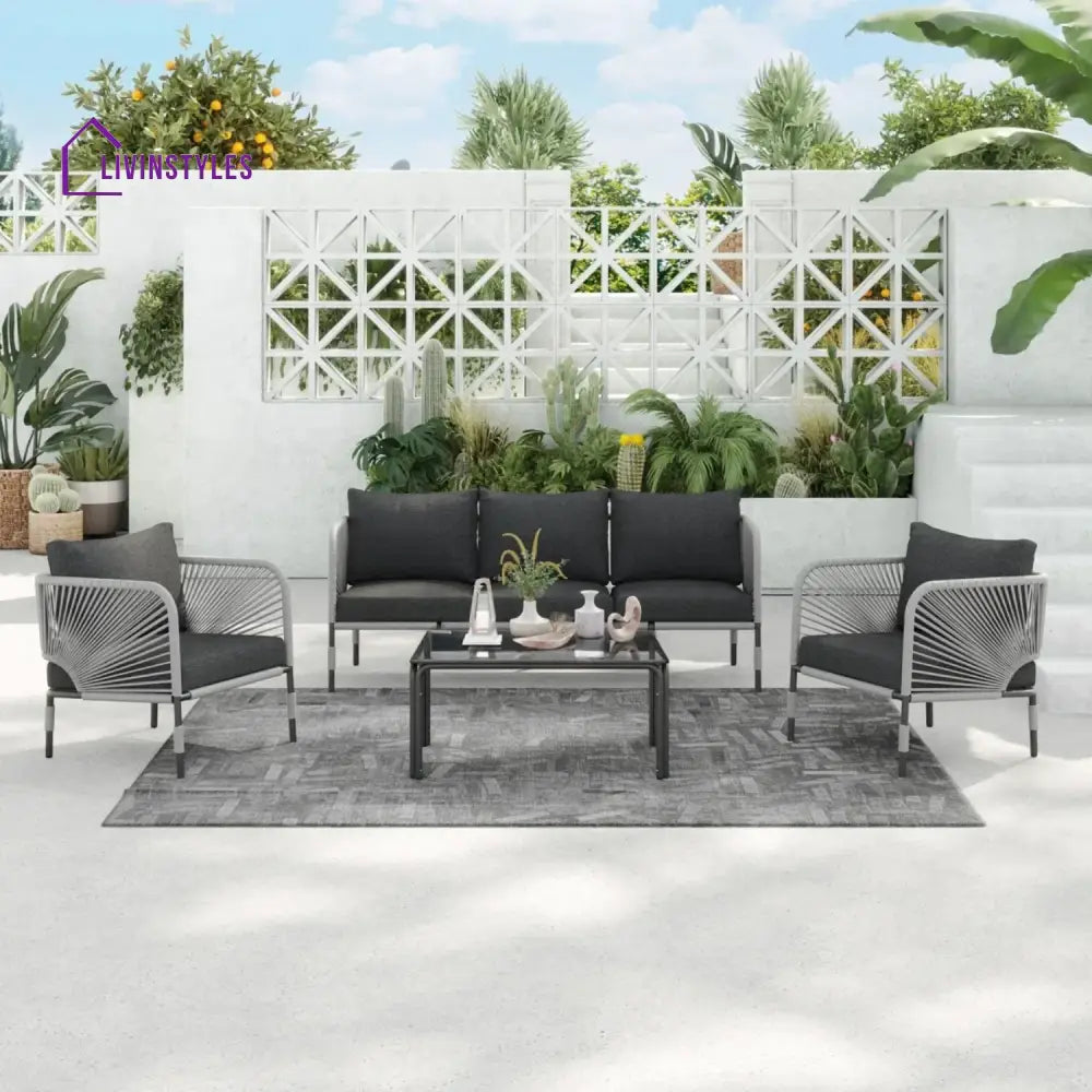Bellamy Outdoor Rope 5-Seater Sofa Set With Glass Top Table - Sofa Set