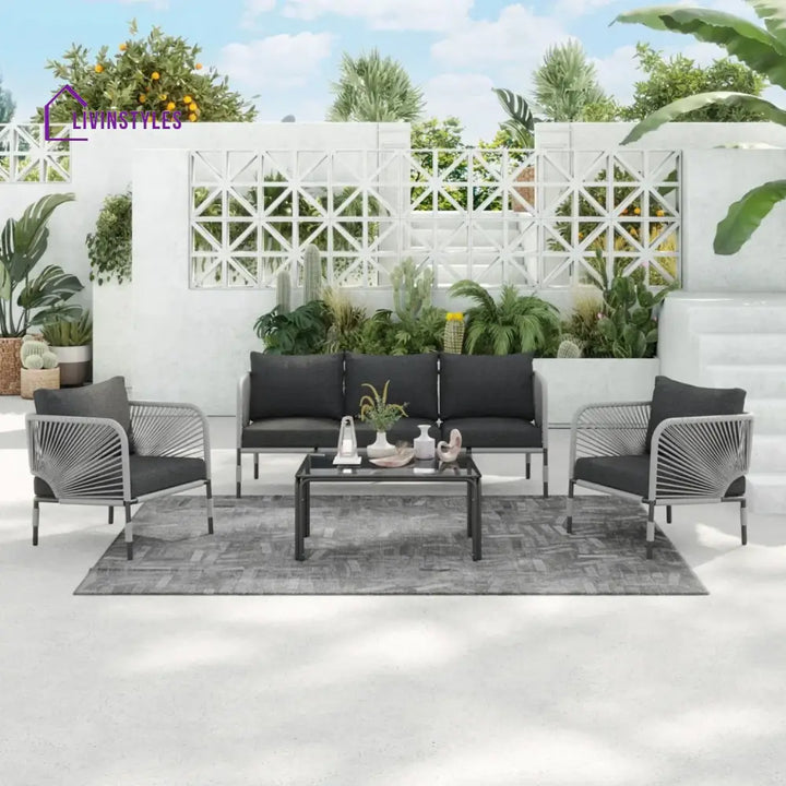 Bellamy Outdoor Rope 5-Seater Sofa Set With Glass Top Table - Sofa Set
