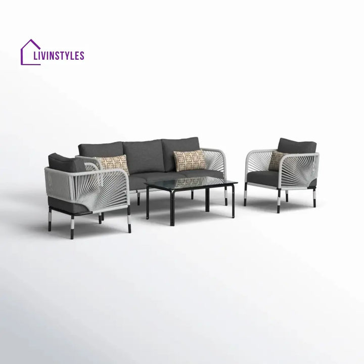 Bellamy Outdoor Rope 5-Seater Sofa Set With Glass Top Table - Sofa Set