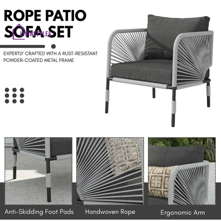 Bellamy Outdoor Rope 5-Seater Sofa Set With Glass Top Table - Sofa Set