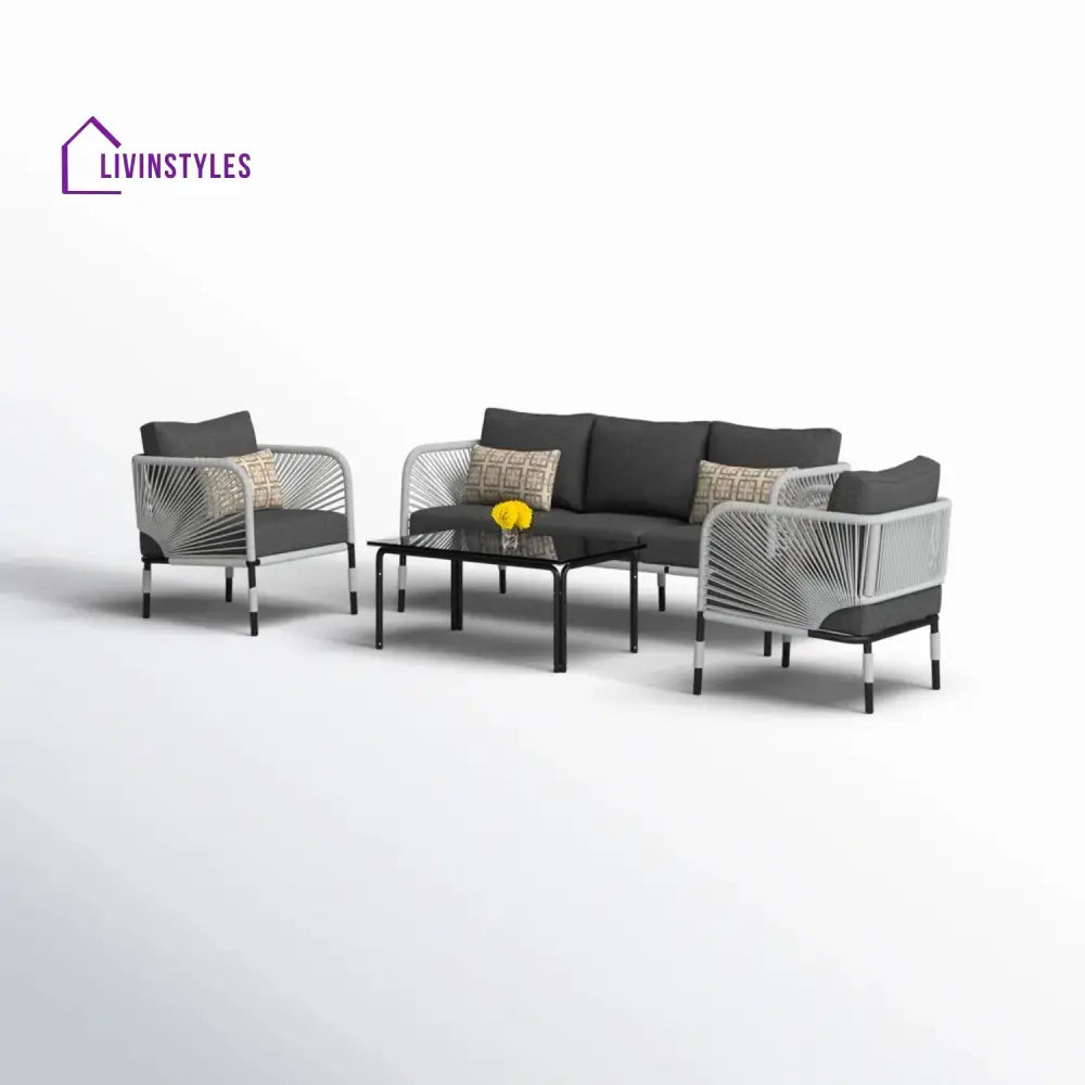 Bellamy Outdoor Rope 5-Seater Sofa Set With Glass Top Table - Sofa Set