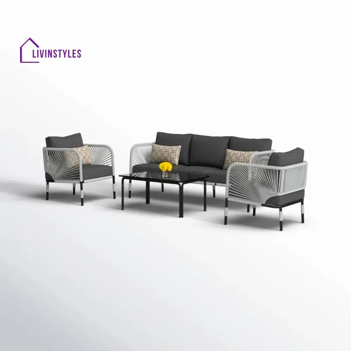Bellamy Outdoor Rope 5-Seater Sofa Set With Glass Top Table - Sofa Set