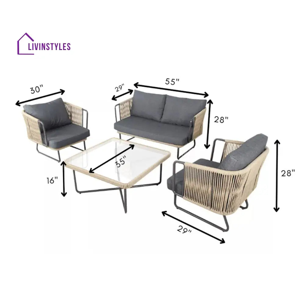 Belle Outdoor Garden Balcony Sofa Set 2 Seater 2 Single Seater 1 Center Table Set (Dark Grey) Braided and Rope - Sofa