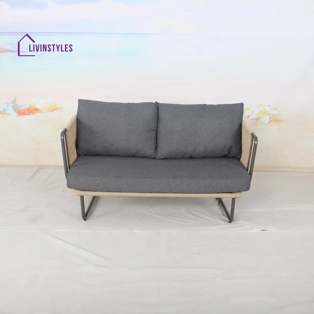 Belle Outdoor Garden Balcony Sofa Set 2 Seater 2 Single Seater 1 Center Table Set (Dark Grey) Braided and Rope - Sofa