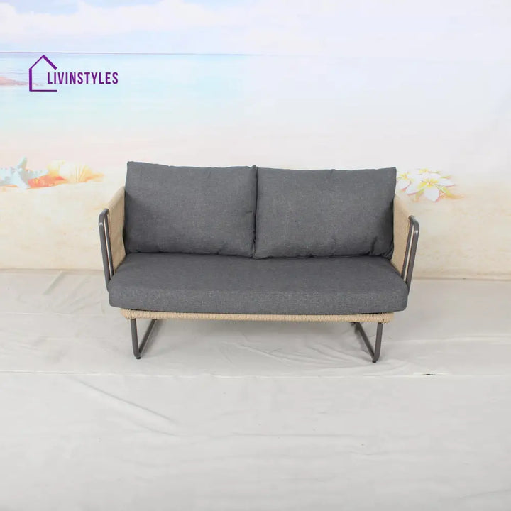 Belle Outdoor Garden Balcony Sofa Set 2 Seater 2 Single Seater 1 Center Table Set (Dark Grey) Braided and Rope - Sofa