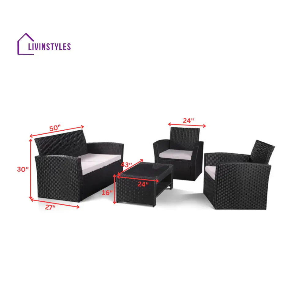 Bellucci Outdoor Sofa Set 2 Seater 2 Single seater and 1 Center Table (Black) - Sofa Sets