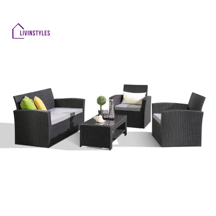 Bellucci Outdoor Sofa Set 2 Seater 2 Single seater and 1 Center Table (Black) - Sofa Sets