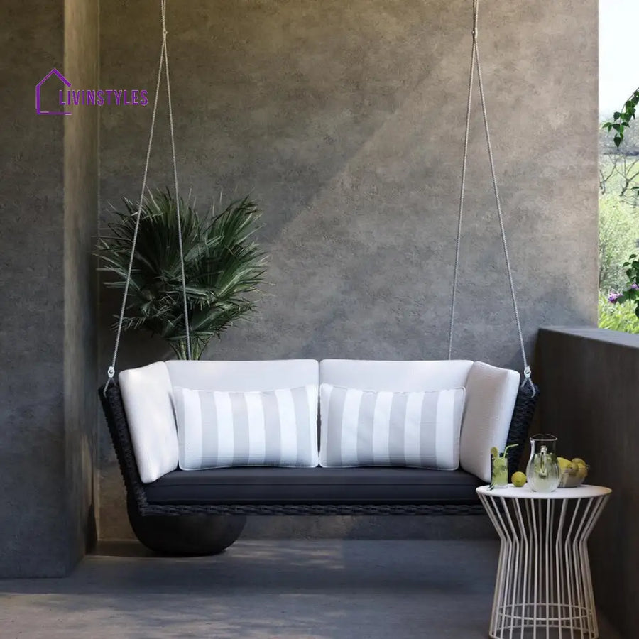 Benigno Double Seater Hanging Swing Without Stand For Balcony Garden Swing (Black) - Swings