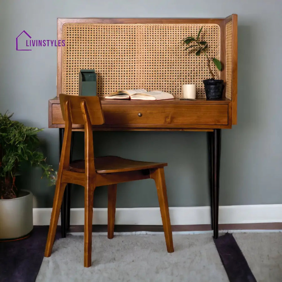 Benika Teak Wood & Rattan Study Table