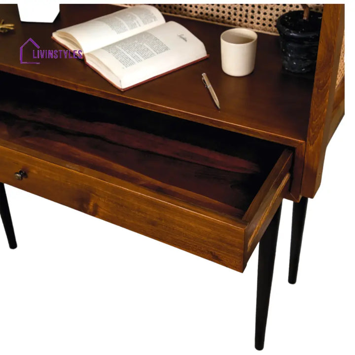 Benika Teak Wood & Rattan Study Table Teak Wood