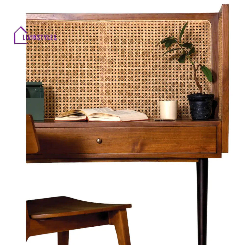 Benika Teak Wood & Rattan Study Table