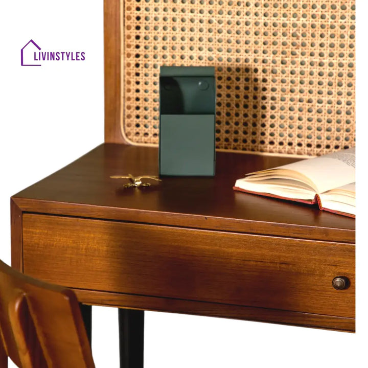 Benika Teak Wood & Rattan Study Table