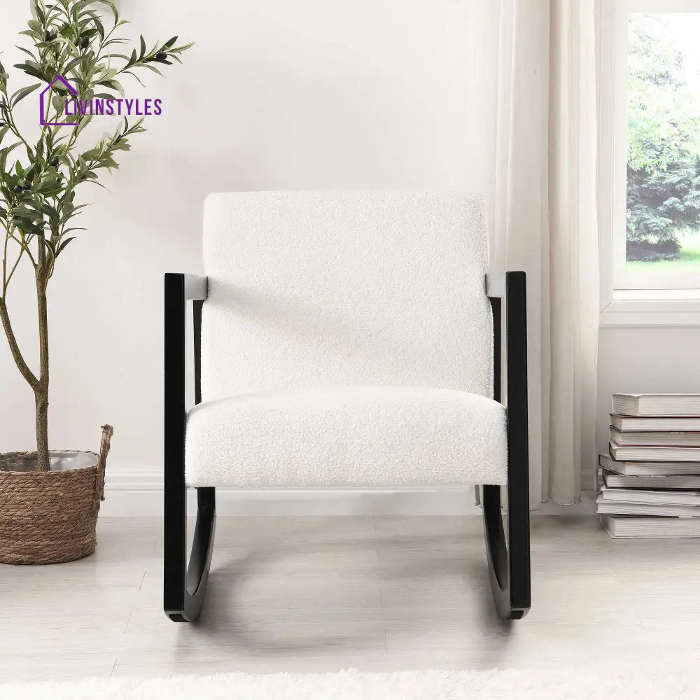 Fyne Ecru Boucle Rocking Armchair Black Frame Accent Chairs