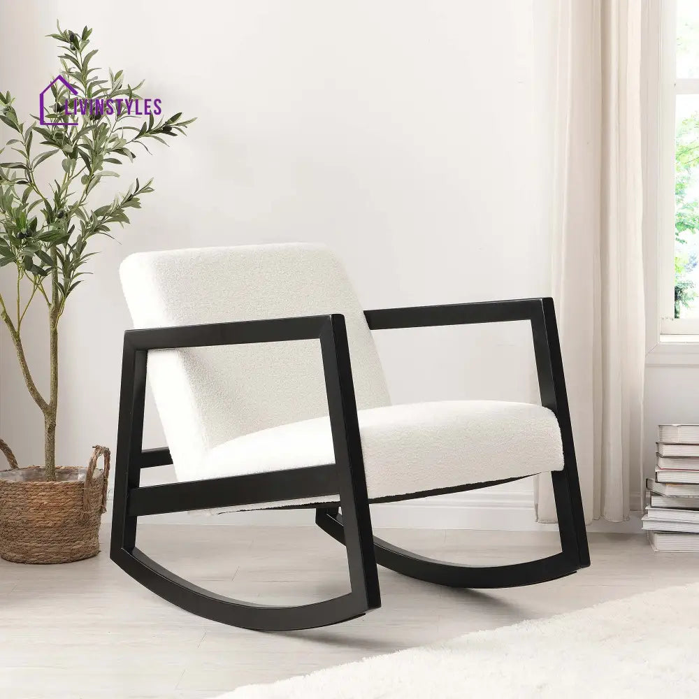 Fyne Ecru Boucle Rocking Armchair Black Frame Accent Chairs