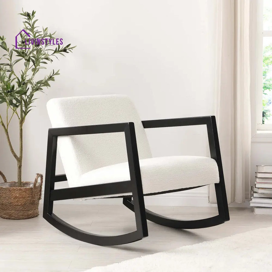 Fyne Ecru Boucle Rocking Armchair Black Frame Accent Chairs