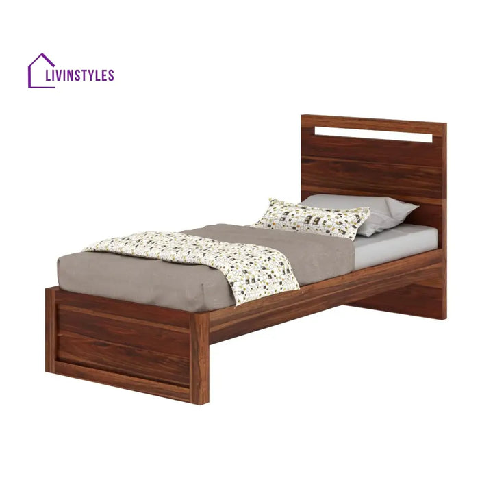 Benita Solid Sheesham Wood Single Bed Without Storage (Natural Finish) Bed