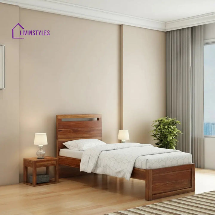 Benita Solid Sheesham Wood Single Bed Without Storage (Natural Finish) Bed