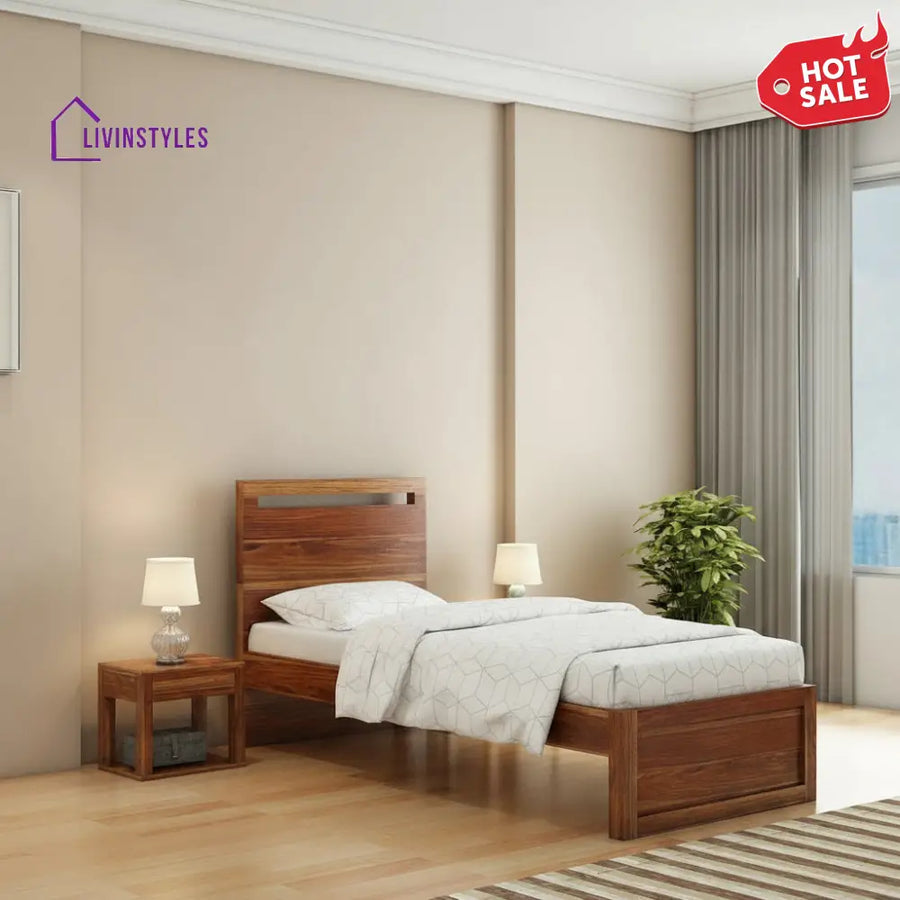 Benita Solid Sheesham Wood Single Bed Without Storage (Natural Finish) Bed