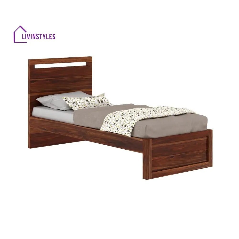 Benita Solid Sheesham Wood Single Bed Without Storage (Natural Finish) Bed