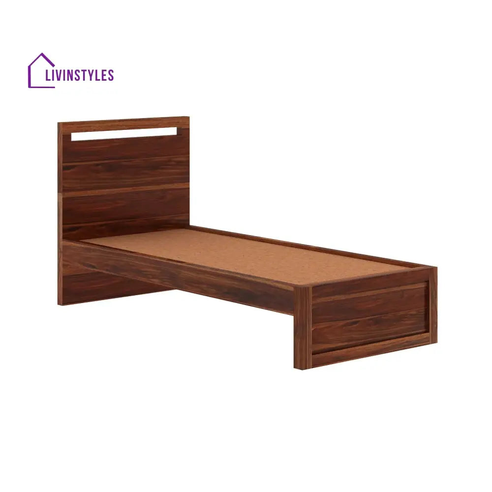 Benita Solid Sheesham Wood Single Bed Without Storage (Natural Finish) Bed