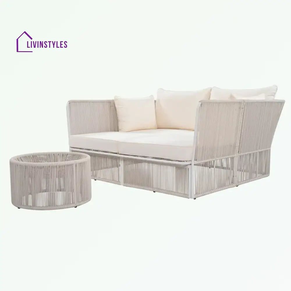 Benito Outdoor Poolside Sunbed With Cushion Daybed And Side Table (Braided & Rope) - Sunbed