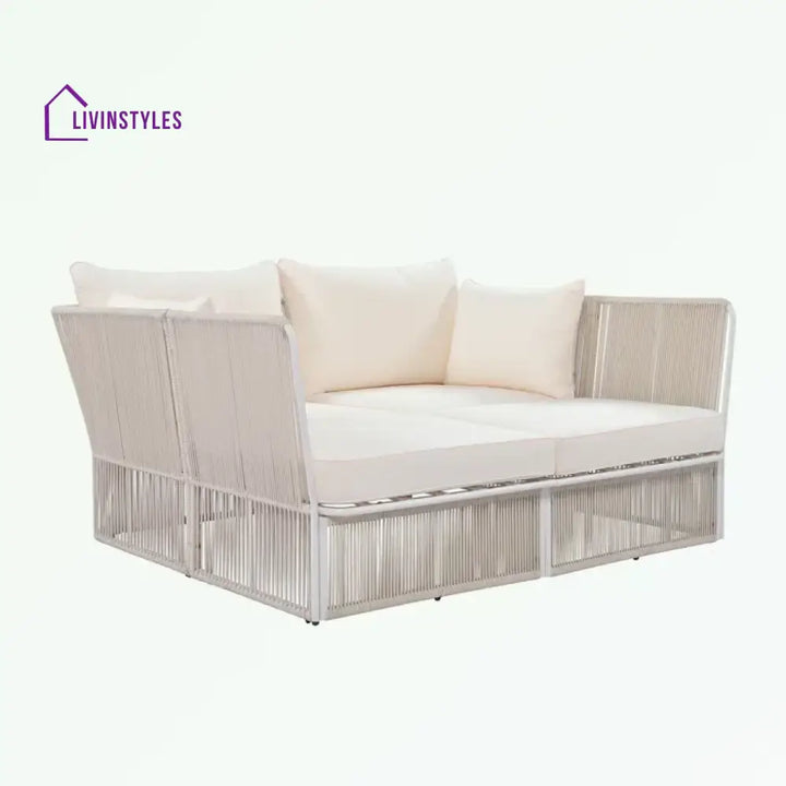Benito Outdoor Poolside Sunbed With Cushion Daybed And Side Table (Braided & Rope) - Sunbed