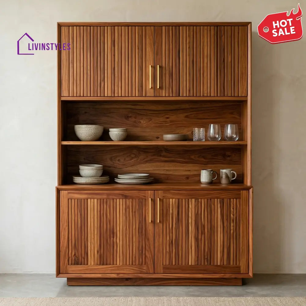 Benjamin Classic Kitchen Cabinet with Glass (Honey Finish)