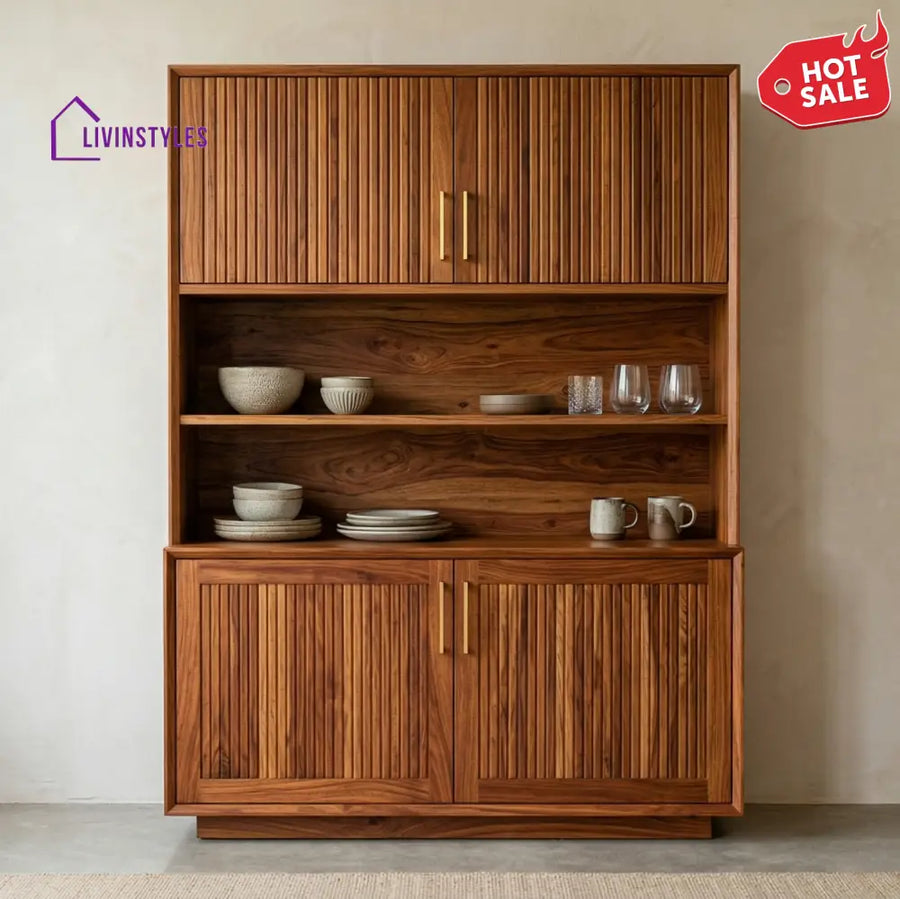 Benjamin Classic Kitchen Cabinet with Glass (Honey Finish)