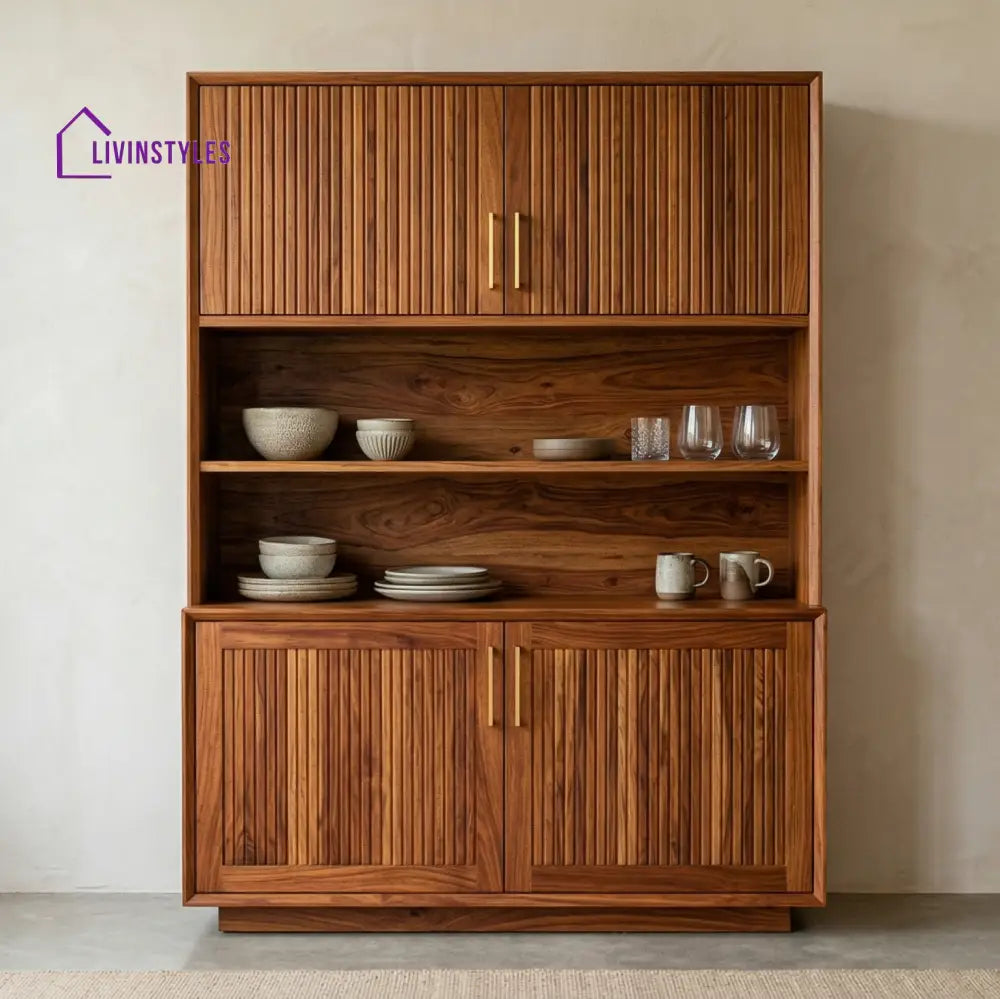 Benjamin Classic Kitchen Cabinet with Glass (Honey Finish)