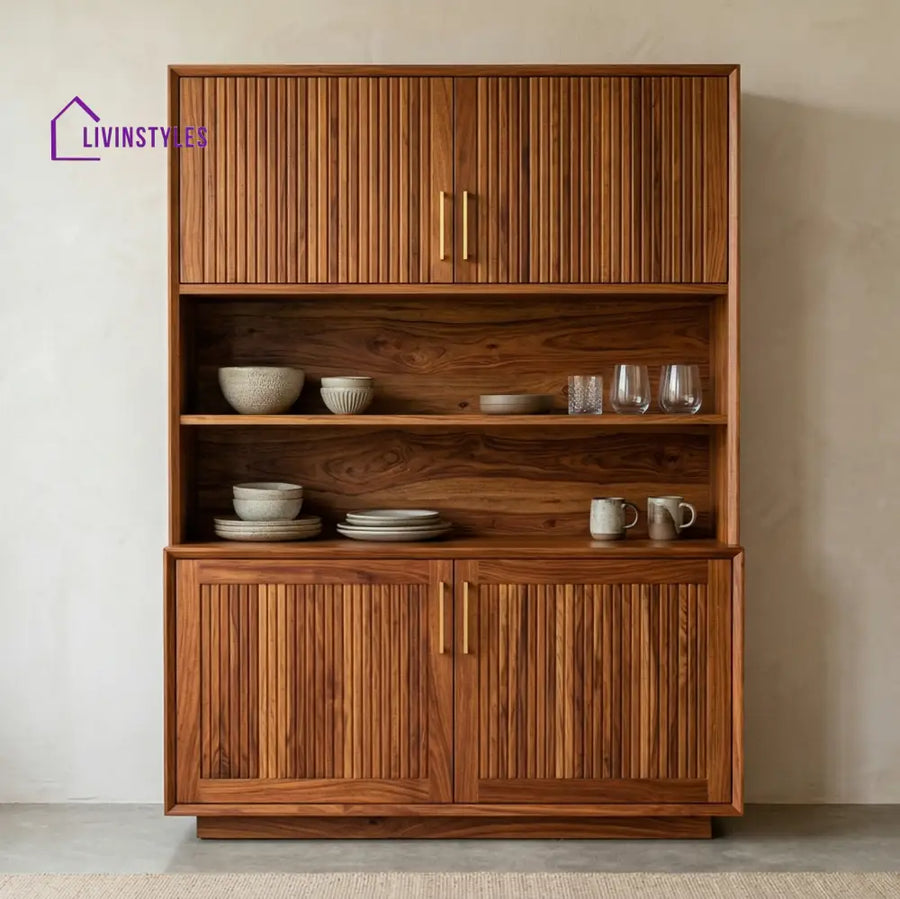 Benjamin Classic Kitchen Cabinet with Glass (Honey Finish)