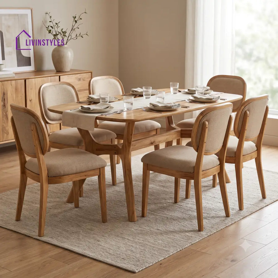 Benjamin Premium Mango Wood 6 Seater Dining Table Set | Natural Finish