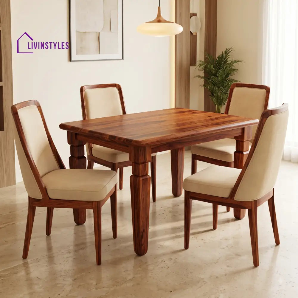 Benjamin Premium Solid Wood 4 Seater Dining Table Set