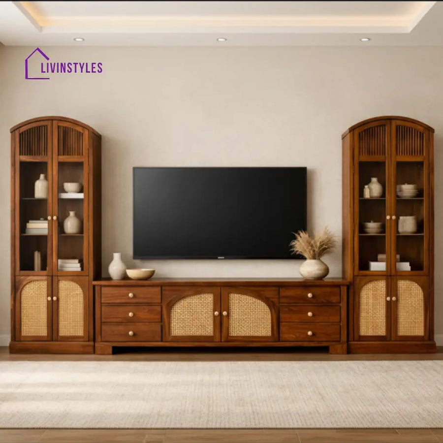 Benjamin Premium Solid Wood TV Unit with Cane Panel Cabinet