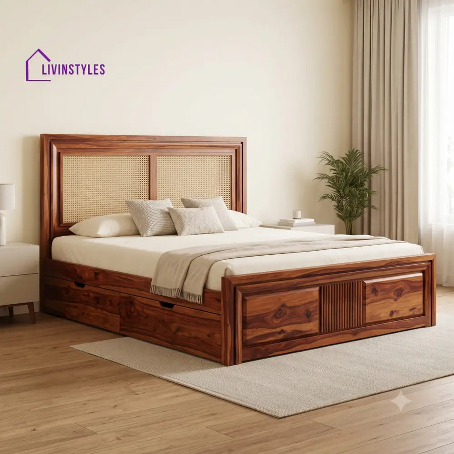 Benjamin Premium Wooden Bed with Drawer Storage | King Size Bed & Queen Size Bed Online