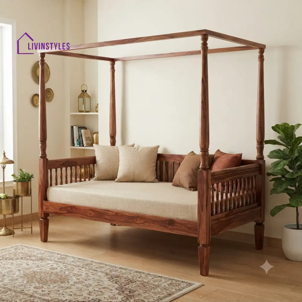 Benjamin Wooden Divan Bed for Living Room | Solid Sheesham Wood